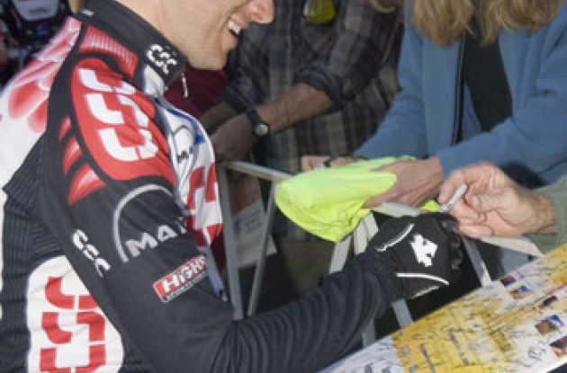 Vande Velde signing. Photo copyright Roadcycling.com.