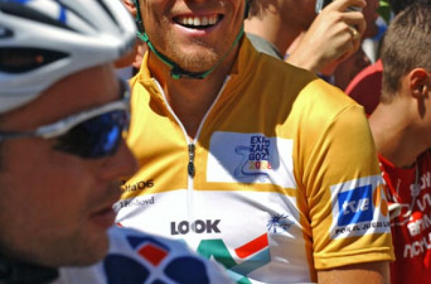 Hushovd smiling before the start of today's stage. Photo copyright Roadcycling.com.