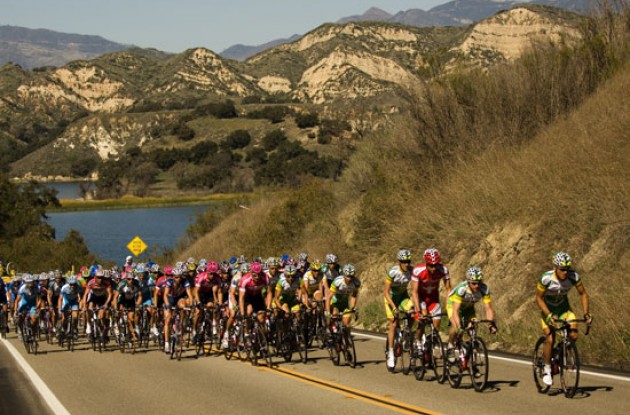 Phonak leads the peloton. Photo copyright Roadcycling.com.