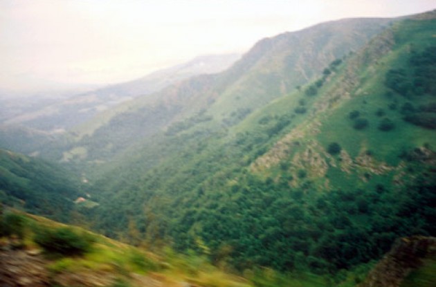 Col d'Haltza in the mist. Where's Frodo? Photo copyright Paul Rogen/Thomson Bike Tours.