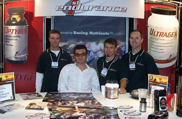 Fred Rodriguez poses with the guys from First Endurance. Photo copyright Roadcycling.com.