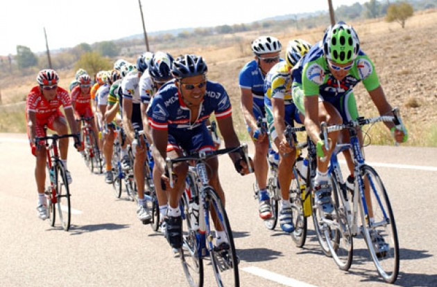 US Postal's Antonio Cruz leads the breakaway group. Photo copyright Unipublic.