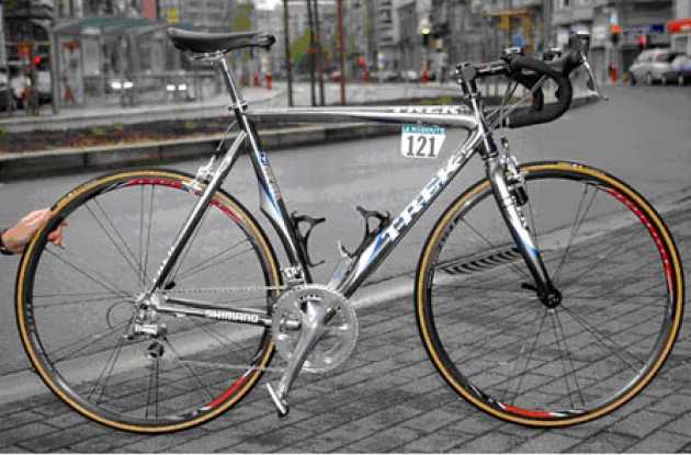 Armstrong's Trek Madone 5.9. Reportedly weighs in at 1.43 kg (3.17 lbs) for frame and fork only (based upon a 58 cm bike).
