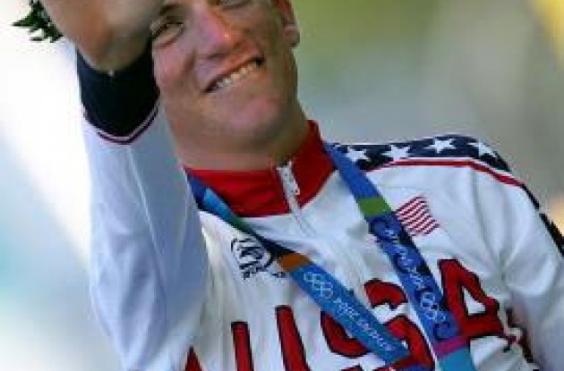 "I did it!" - A smiling Tyler Hamilton on the podium in Athens, Greece.