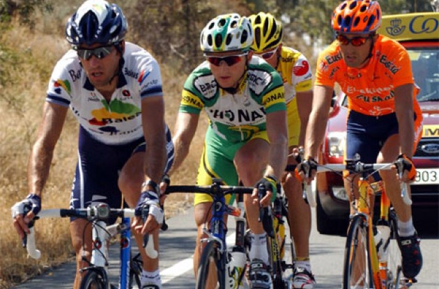 Tadej Valjavec working hard in this year's Vuelta. Photo copyright Unipublic.