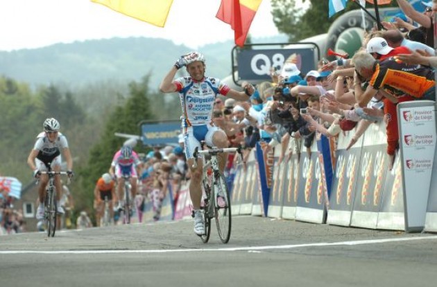 Davide Rebellin wins the Fleche Wallonne race for the third time.