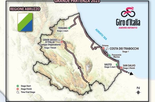 Map showing route for start of Giro d'Italia 2023