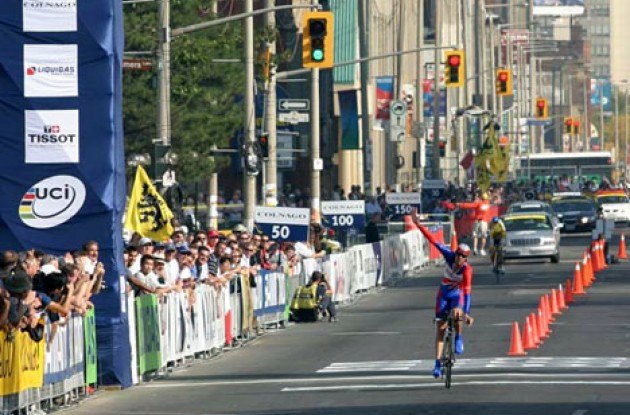 David Millar at the finish line. Photo copyright Paul Sampara Photography.