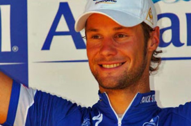 A proud and relieved Tom Boonen on the podium.