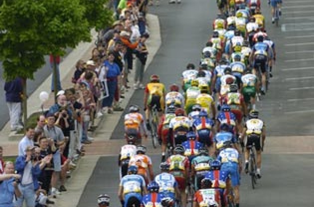 The peleton at the start of the race in Dalton. Photo copyright Casey Gibson.