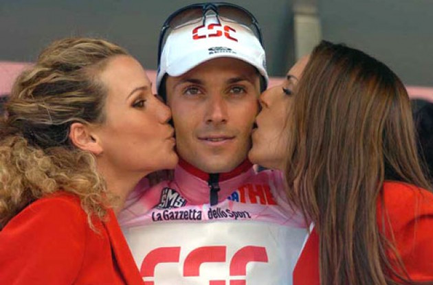 Ivan Basso enjoys a few sweet moments on the podium. Photo copyright Fotoreporter Sirotti.
