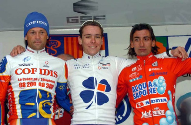 Gilbert, Mazoli and Vasseur on the podium. Photo copyright Fotoreporter Sirotti.