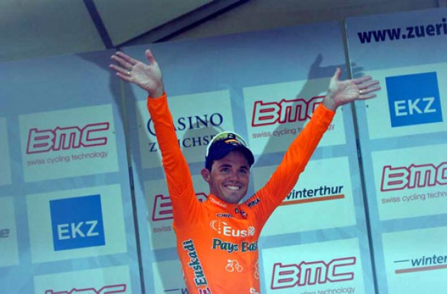 A very happy Sanchez on the podium in Zürich, Switzerland. Photo copyright Roadcycling.com.