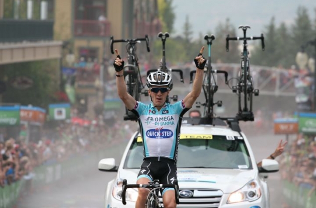 Levi Leipheimer wins stage 6 of the 2012 Tour of Utah. Photo copyright Luis Barbosa.