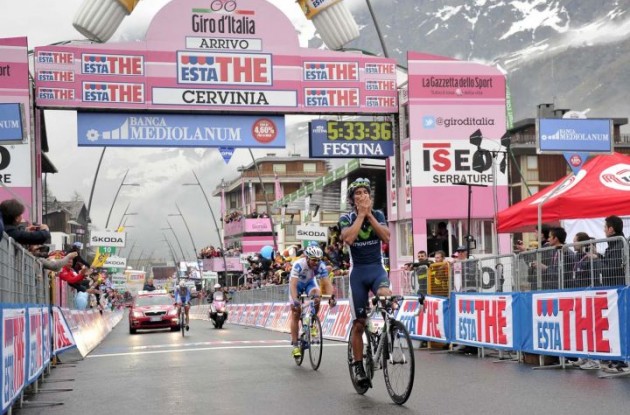 Andrey Amador of Team Movistar wins stage 14 of the 2012 Giro d'Italia.