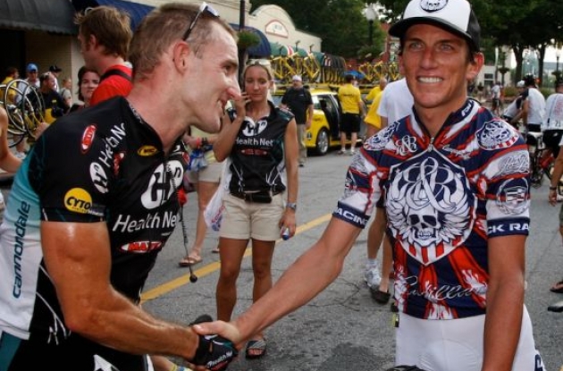 Tyler Hamilton (Rock Racing) is being congratulated on his US Pro Championships win. Photo copyright Vero Image.