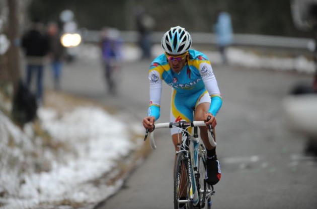 Alberto Contador (Team Astana) on his way to victory. Photo copyright Fotoreporter Sirotti.