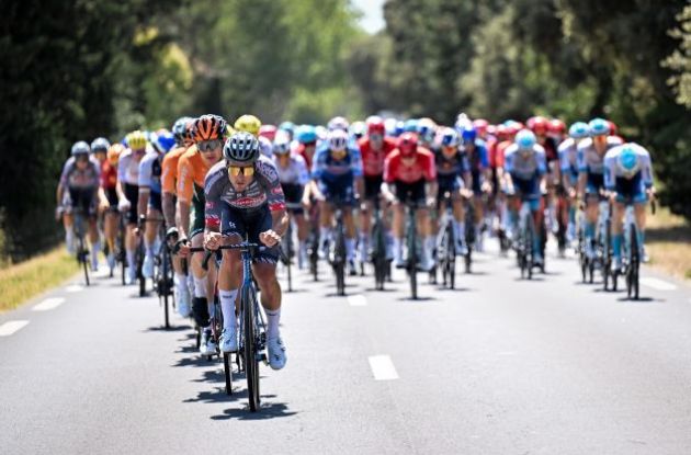 Alpecin-Deceuninck cyclists leading Tour de France peloton