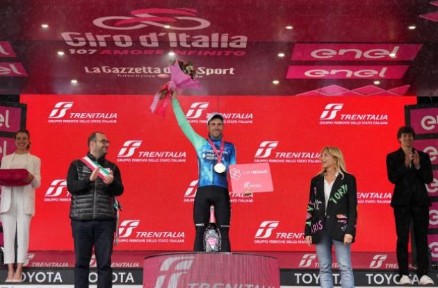 Andrea Vendrame on the Giro d'Italia podium