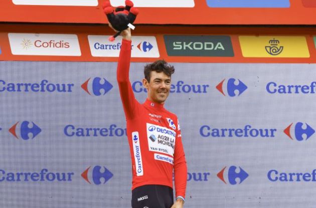 Ben O'Connor on the podium as leader of Vuelta a Espana