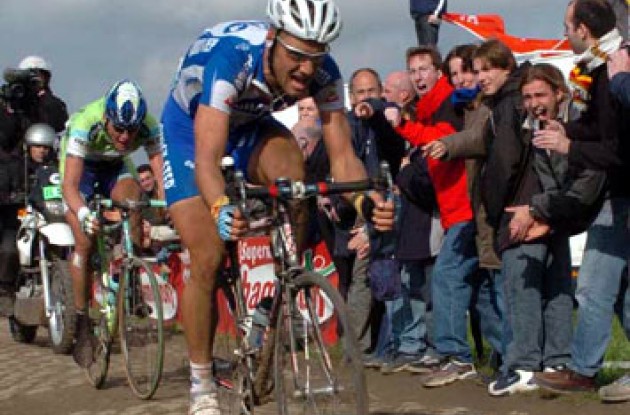 Boonen and Backstedt - Paris-Roubaix is pure pain! Photo copyright Fotoreporter Sirotti.