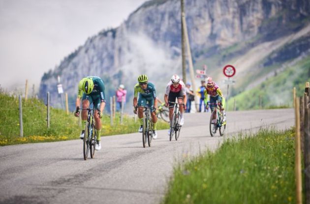 Bora-Hansgrohe riders cycling in the Swiss mountains