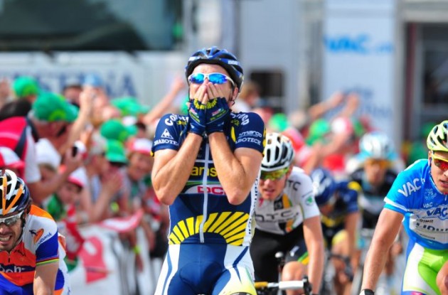 Team Vacansoleil's Borut Bozic can't believe he's won. Photo Fotoreporter Sirotti.