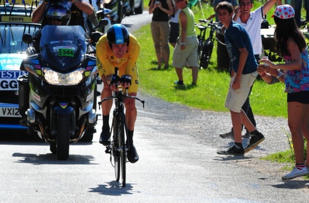 Team Sky Procycling's Bradley Wiggins wins stage 9 individual time trial in 2012 Tour de France and increases overall Tour de France lead. Photo Fotoreporter Sirotti.