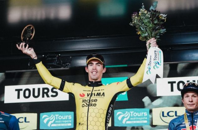 Christophe Laporte on the podium at Paris-Tours