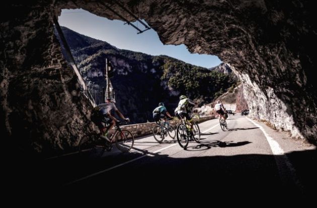 Cyclists exit tunnel