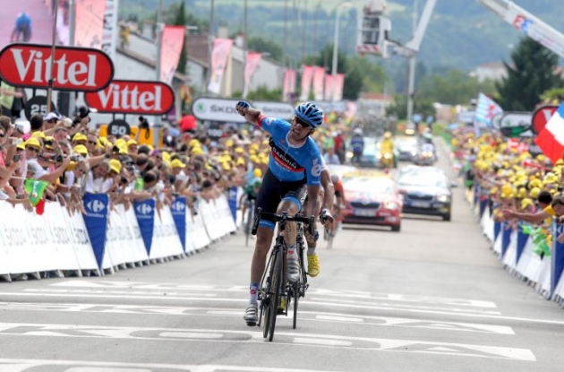 David Millar of Team Garmin-Sharp sprints to victory in stage 12 of the 2012 Tour de France. Photo Fotoreporter Sirotti.