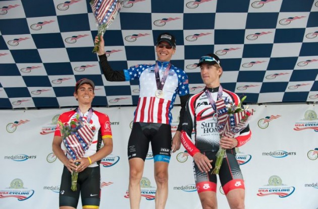 Dave Zabriskie, Tom Zirbel, and Matthew Busche on the podium in Greenville. Photo Casey B Gibson.