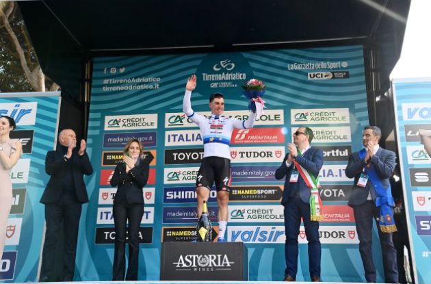 Stage winner Fabio Jakobsen on Tirreno-Adriatico podium