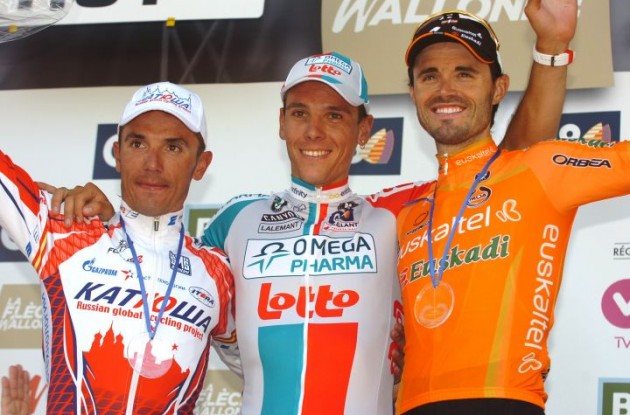 Gilbert, Rodriguez and Sanchez on the podium. Photo Fotoreporter Sirotti.