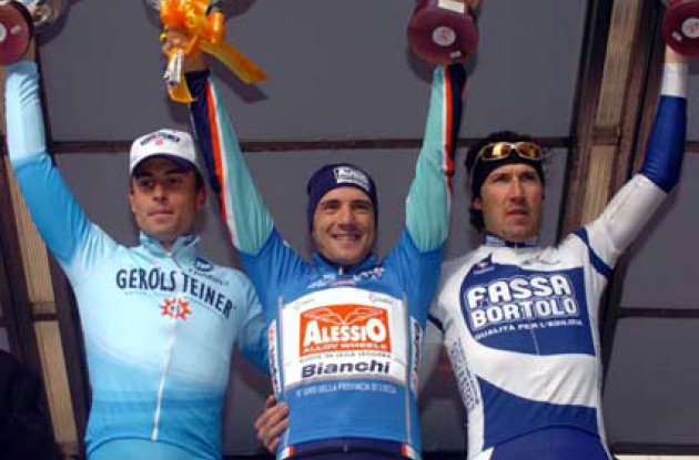 Ziegler, Bertolini and Tosatto on the podium. Photo copyright Fotoreporter Sirotti.