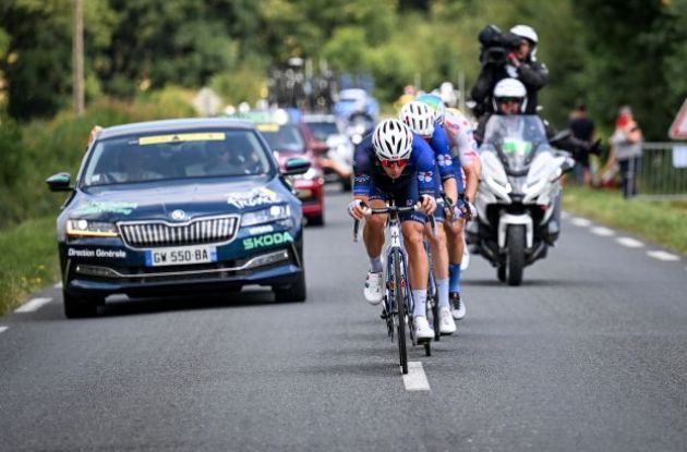 Cyclists from team Groupama-FDJ in a breakaway group