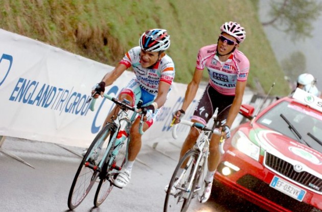 Jose Rujano leads Alberto Contador up the final Grossglockner climb. Photo Fotoreporter Sirotti.