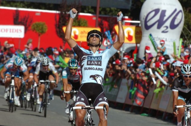 Juan Jose Haedo powers to victory in stage 16 of the Vuelta a Espana 2011. Photo Fotoreporter Sirotti.