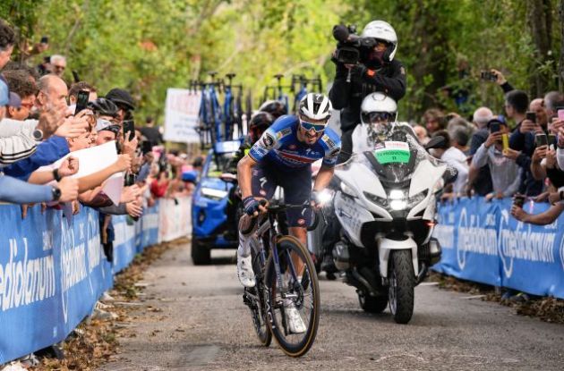 Julian Alaphilippe climbs during stage 12