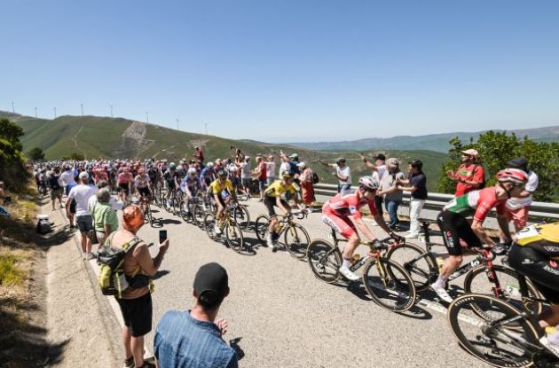 La Vuelta a Espana peloton riding through Portugal during stage 3