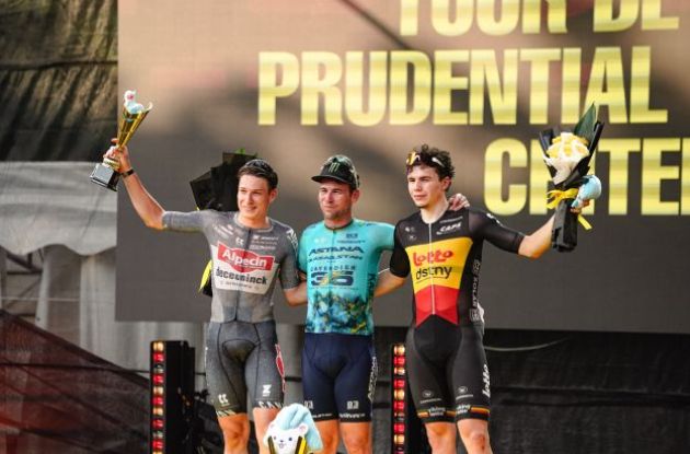 Mark Cavendish Jasper Philipsen and Arnaud De Lie on the podium