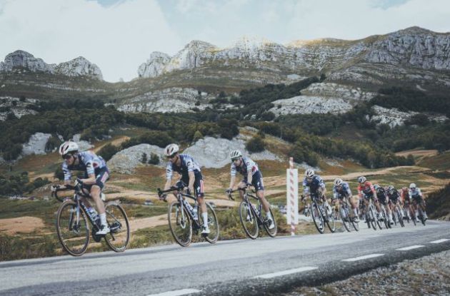 Soudal-QuickStep cyclists in picturesque Spanish mountains