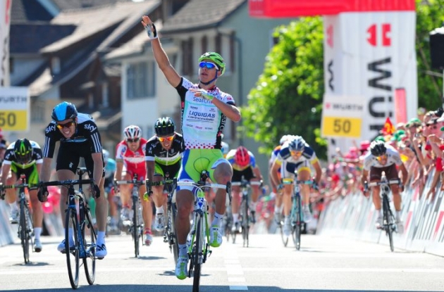 Team Liquigas-Cannondale's Peter Sagan wins stage 5 of the 2012 Tour of Switzerland.Photo Fotoreporter Sirotti.