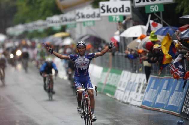 Petrov wins stage 11 of the 2010 Giro d'Italia.