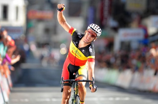 Omega Pharma-Lotto's Philippe Gilbert wins stage three of the 2010 Vuelta a Espana. Photo copyright Fotoreporter Sirotti.
