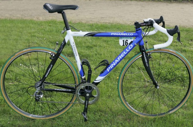 The Pinarello Dogma FP - a mix between a regular road bike and a cross bike. Photo copyright Roadcycling.com.