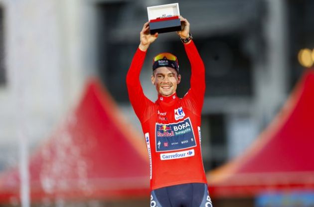 Primoz Roglic on the podium as winner of Vuelta a Espana