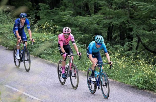 Pro cyclists riding in French mountains