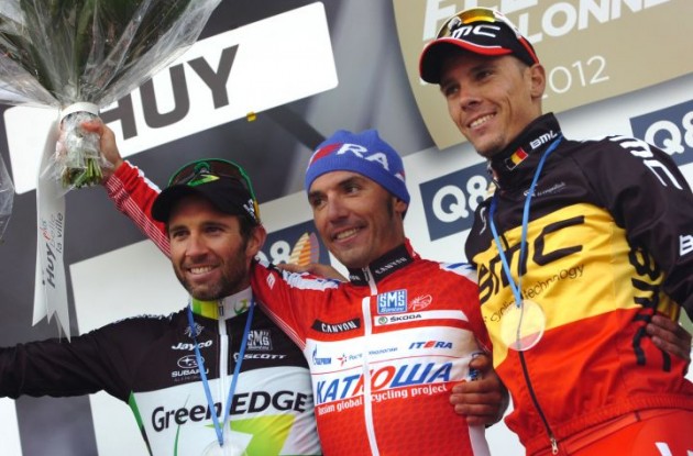 Rodriguez, Albasini and Gilbert on the podium. Photo Fotoreporter Sirotti.