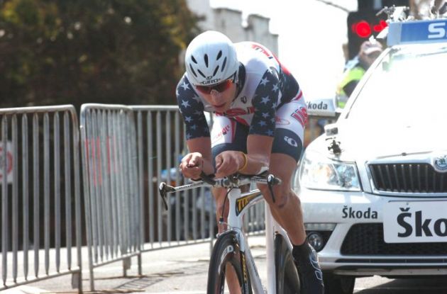 Taylor Phinney on his way to a great time trial victory. Photo copyright Fotoreporter Sirotti.